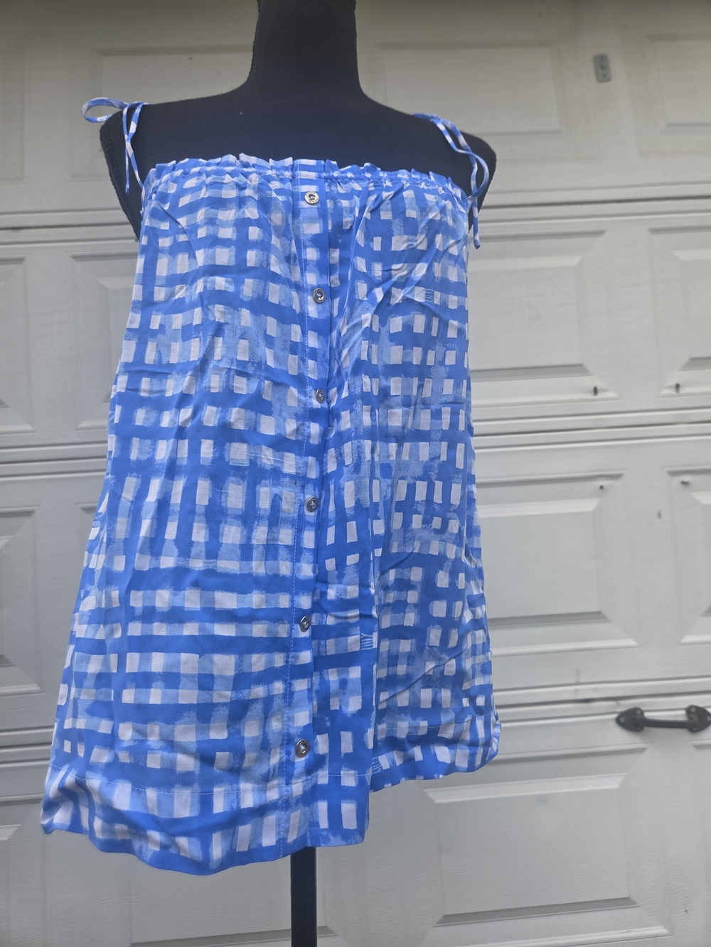 Lilly Pulitzer Blue White Check Print Tie Strap Cami Tank Top Size L - Picture 6 of 12